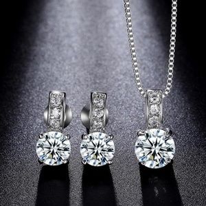 Silver Plated AAA CZ Necklace and Earring Set
